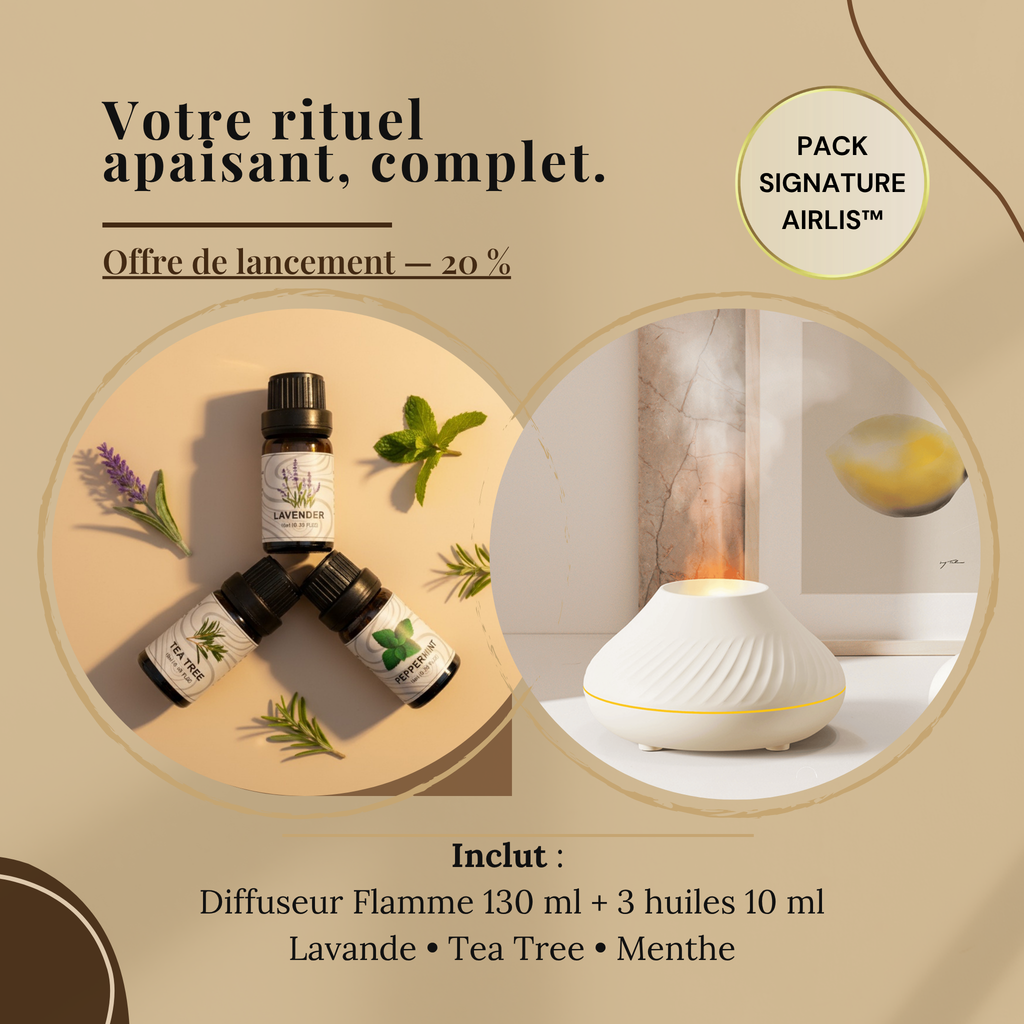Pack sensoriel Airlis™ — Diffuseur Flamme + Trio d’huiles (3×10 ml)