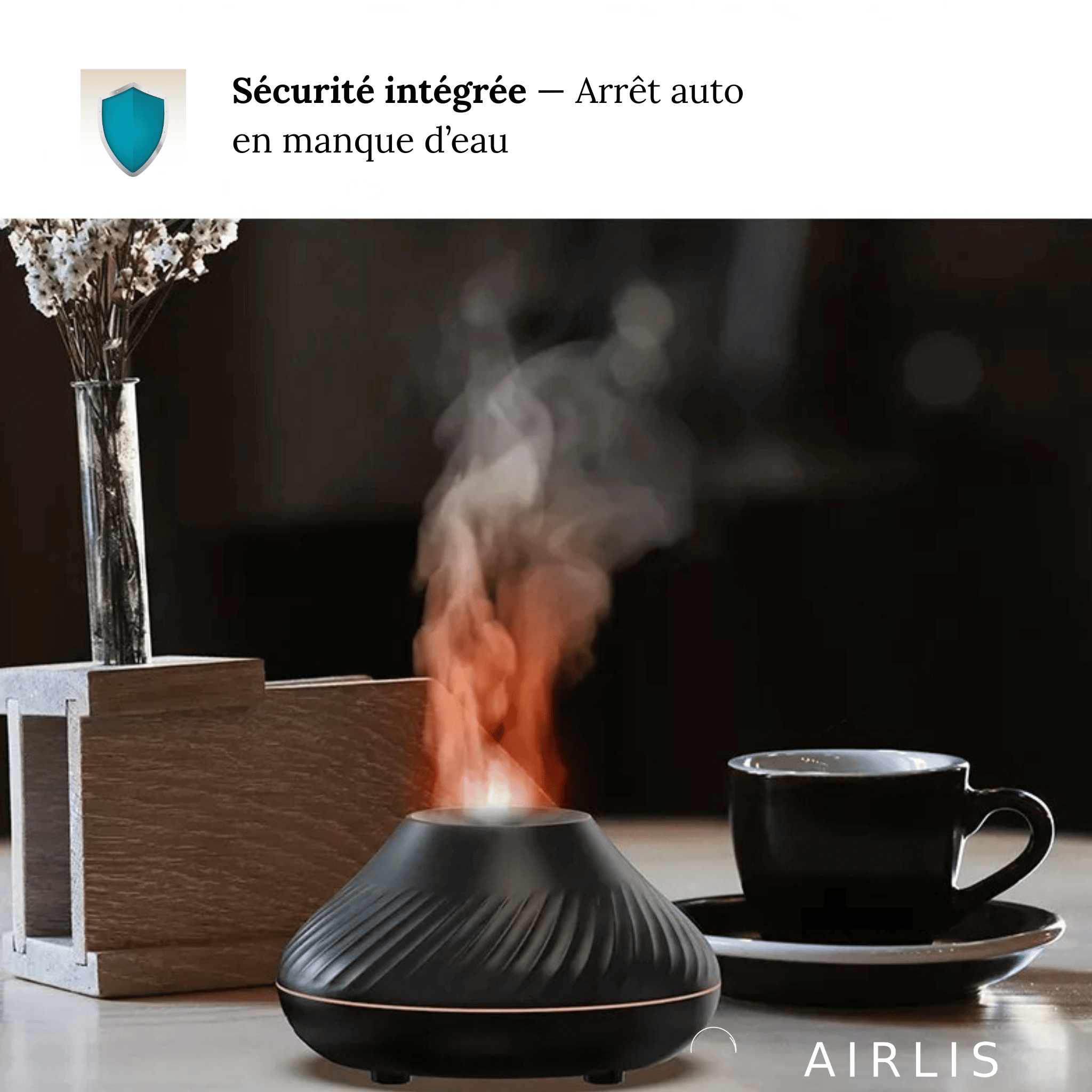 Diffuseur Airlis avec arrêt automatique en manque d’eau – sécurité intégrée